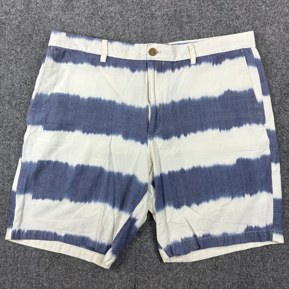 Banana Republic Mens 36 Blue White Tie Dye Striped Cotton Chino Shorts Summer